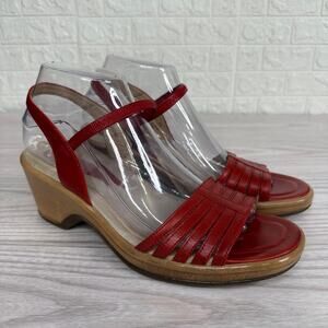 Dansko Sandals Ashley Wedge Strappy WMNS Size 39 Red Slip On Ankle Strap VTG Y2K
